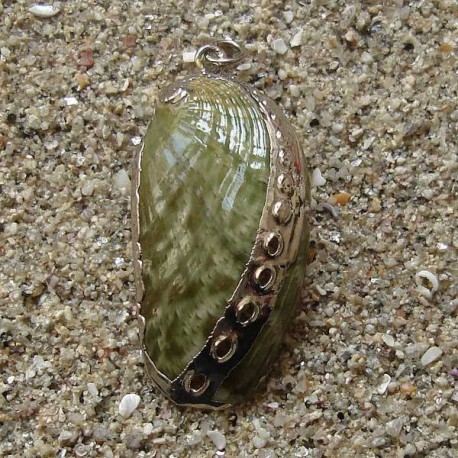 Pendentif coquillage ormeau vert intense | collier argent sterling massif 925/1000