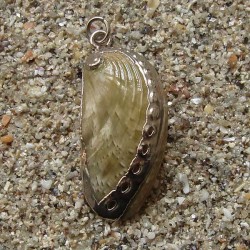 Pendentif coquillage ormeau vert ocre | collier argent sterling massif 925/1000