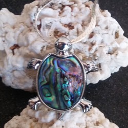 Pendentif tortue nacre abalone XL reflets roses