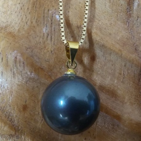 Pendentif perle noire akoya 14 mm , perle eau douce