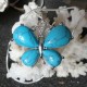 Collier Pendentif Femme Papillon pierre Turquoise + collier serpent rond argenté