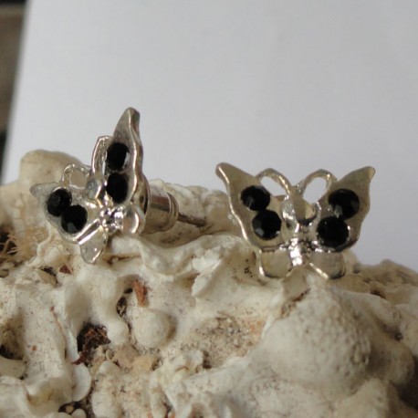 Boucles d'oreilles papillon 4 strass diamant Cz noir