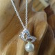 Collier pendentif Papillon strass diamant Cz perle blanche eau douce Lac Biwa