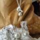 Parure collier papillon diamant Cz 50 cm et perle blanche 7mm + Boucles d'oreilles papillon strass diamant Cz perle blanche eau 
