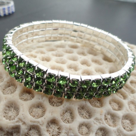 Bracelet 3 rangs strass diamant Cz vert d"eau réglable élastiqué