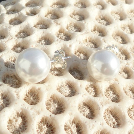 Boucles d'oreilles clou tige argent perle blanche akoya 12 mm