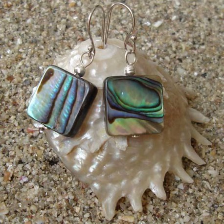 Boucles d oreilles nacre abalone carrée 1 cm